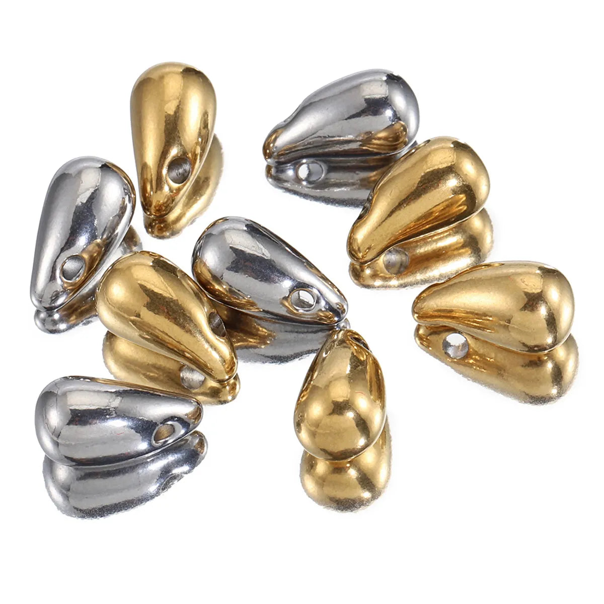 10 PCS/Package 6*11.5mm Hole 1~1.9mm Stainless Steel 18K Gold Plated Water Droplets Polished Pendant