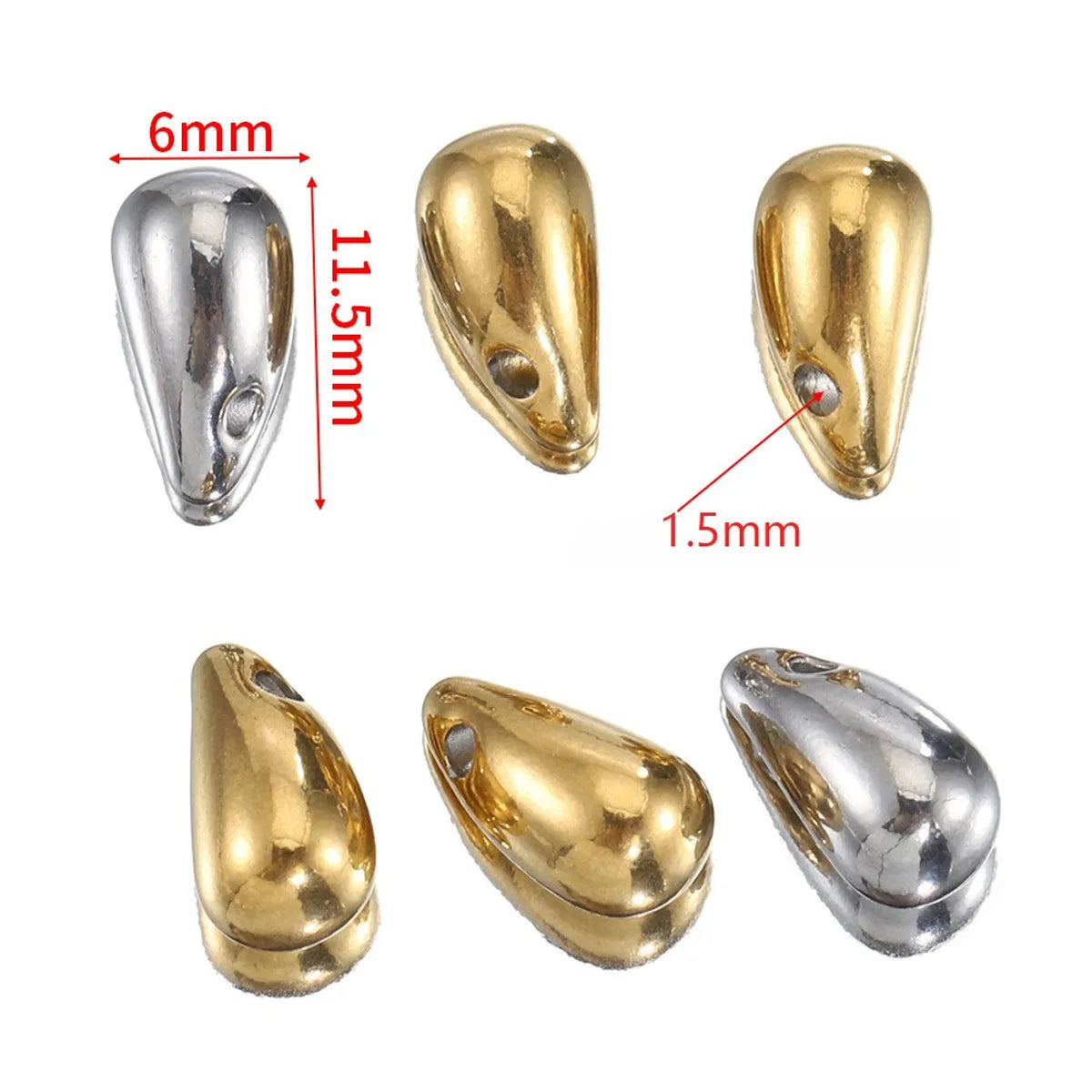 10 PCS/Package 6*11.5mm Hole 1~1.9mm Stainless Steel 18K Gold Plated Water Droplets Polished Pendant