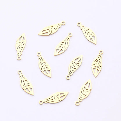 10 PCS/Package 6.5*20mm Hole 1~1.9mm 304 Stainless Steel Gold Plated Feather Polished Pendant