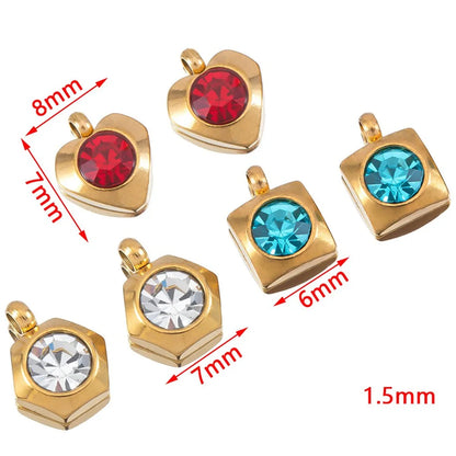 10 PCS/Package 6mm 7mm  8 * 7mm Hole 1~1.9mm 304 Stainless Steel Zircon Geometric Heart Shape Pendant