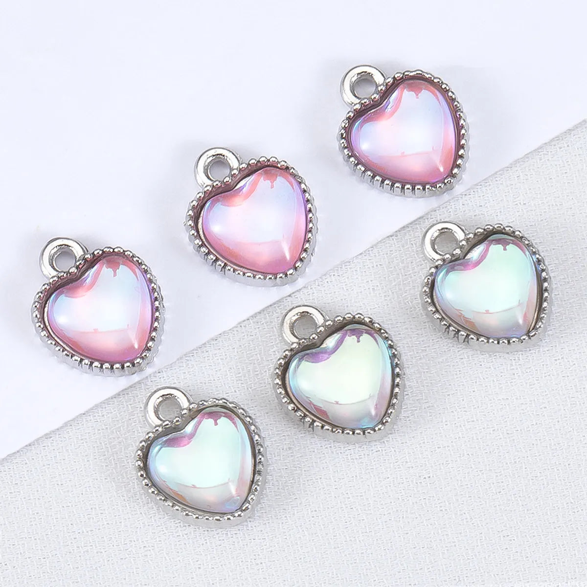 10 PCS/Package 7.5mm Diameter Hole 1~1.9mm Alloy Rhinestones Heart Shape Polished Pendant