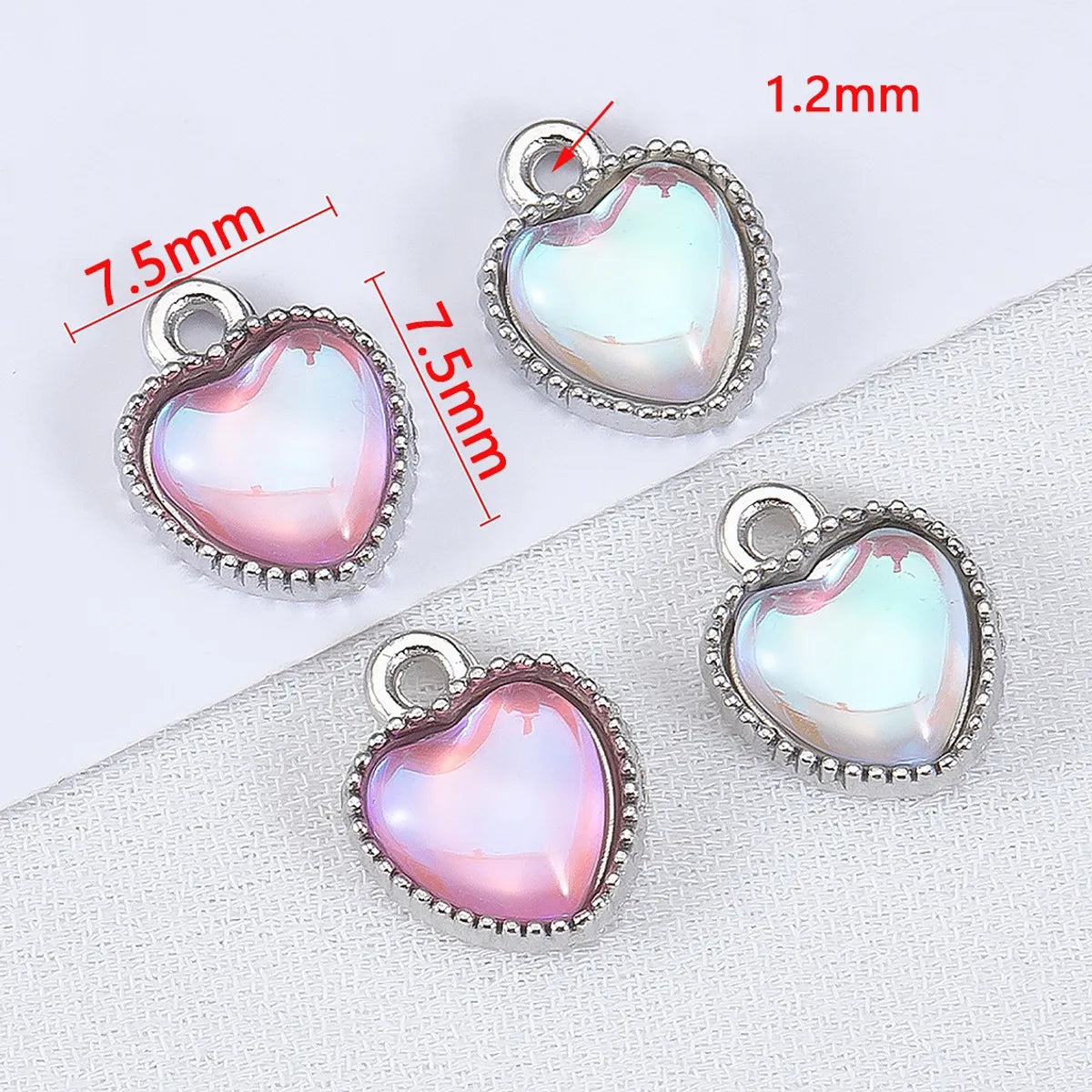 10 PCS/Package 7.5mm Diameter Hole 1~1.9mm Alloy Rhinestones Heart Shape Polished Pendant