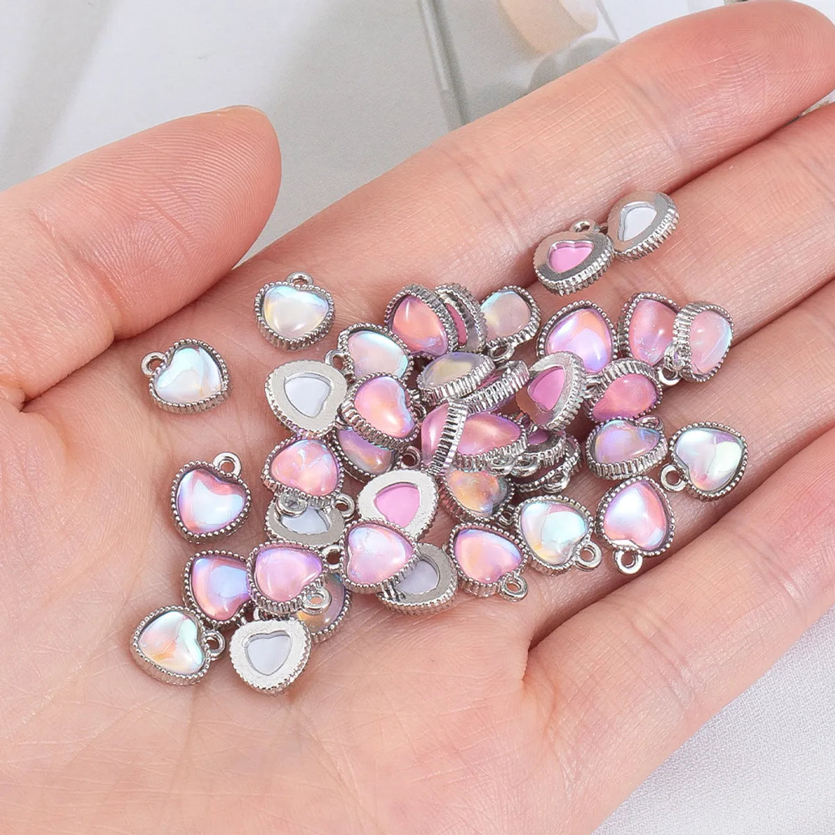 10 PCS/Package 7.5mm Diameter Hole 1~1.9mm Alloy Rhinestones Heart Shape Polished Pendant