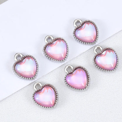 10 PCS/Package 7.5mm Diameter Hole 1~1.9mm Alloy Rhinestones Heart Shape Polished Pendant