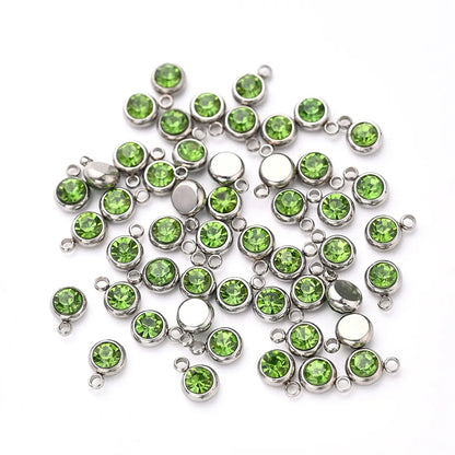 10 PCS/Package 8x6mm Hole 1~1.9mm 304 Stainless Steel Birthstone Solid Color Transparent Polished Pendant