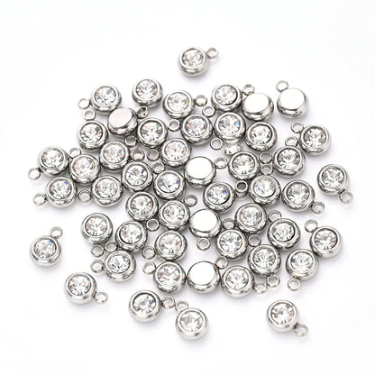 10 PCS/Package 8x6mm Hole 1~1.9mm 304 Stainless Steel Birthstone Solid Color Transparent Polished Pendant