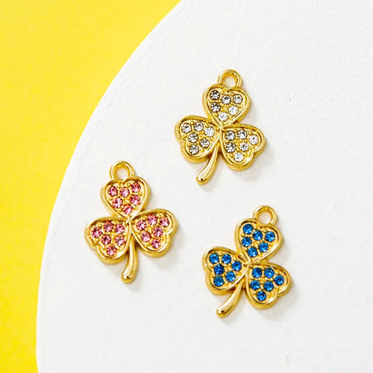 10 PCS/Package Alloy Rhinestones Shamrock Pendant Simple Style