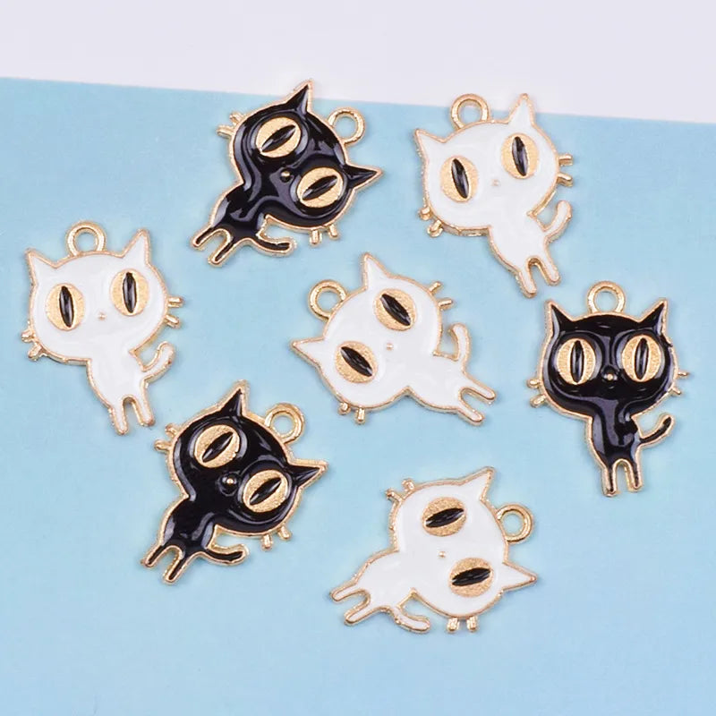 10 Pcs/Package Cute Cat Alloy Enamel Jewelry Accessories