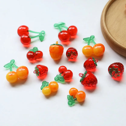 10 Pcs/Package Cute Cherry Strawberry Resin Jewelry Accessories