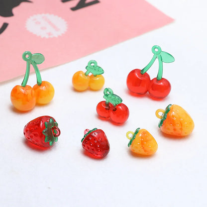 10 Pcs/Package Cute Cherry Strawberry Resin Jewelry Accessories