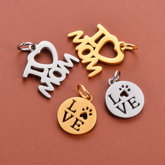 10 Pcs/Package Cute Simple Style Letter Paw Print Stainless Steel Plating Pendant Jewelry Accessories