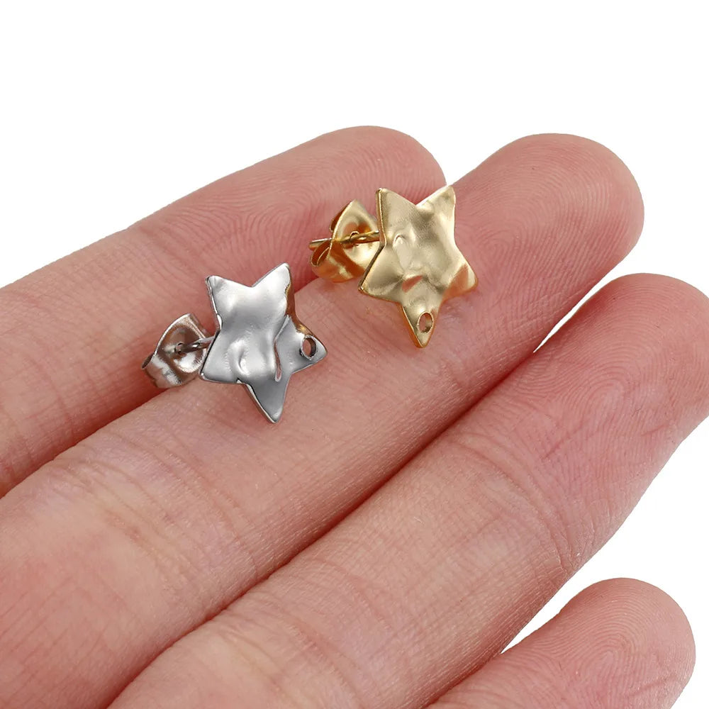 10 PCS/Package Diameter 12.5mm Hole 1~1.9mm Stainless Steel 18K Gold Plated Star Polished Earring Findings