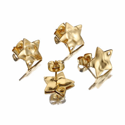 10 PCS/Package Diameter 12.5mm Hole 1~1.9mm Stainless Steel 18K Gold Plated Star Polished Earring Findings