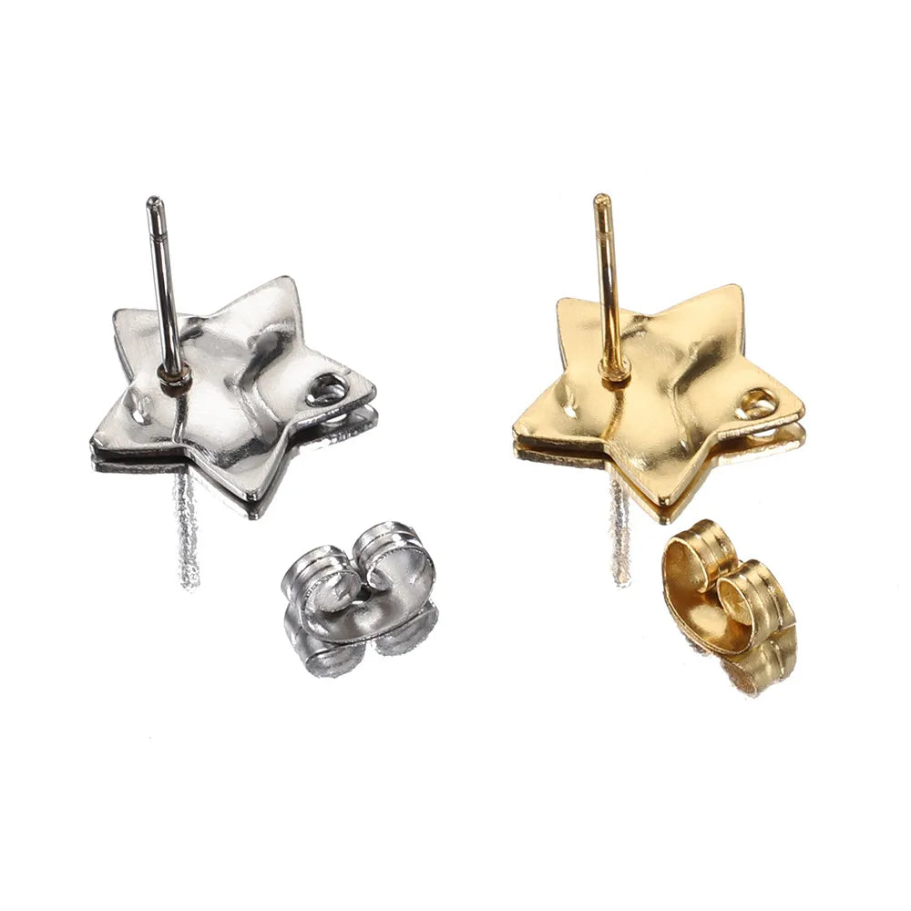 10 PCS/Package Diameter 12.5mm Hole 1~1.9mm Stainless Steel 18K Gold Plated Star Polished Earring Findings