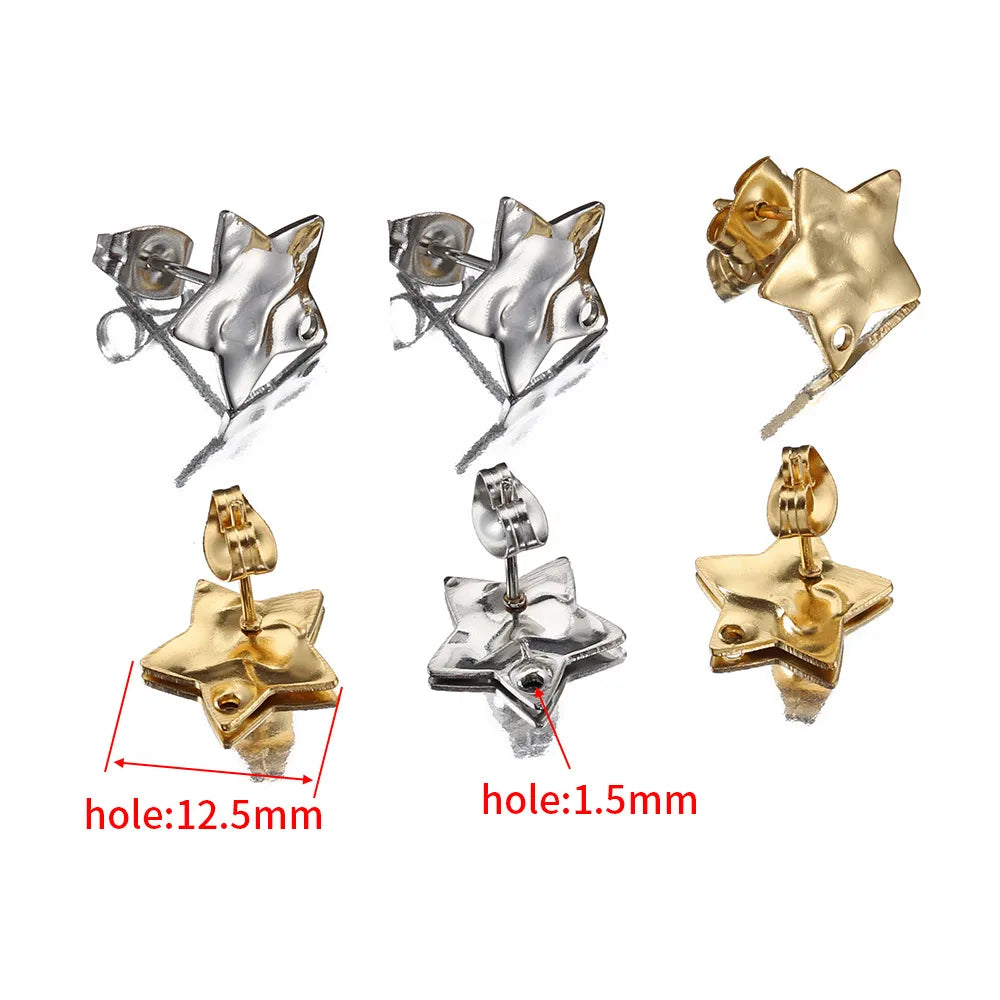 10 PCS/Package Diameter 12.5mm Hole 1~1.9mm Stainless Steel 18K Gold Plated Star Polished Earring Findings