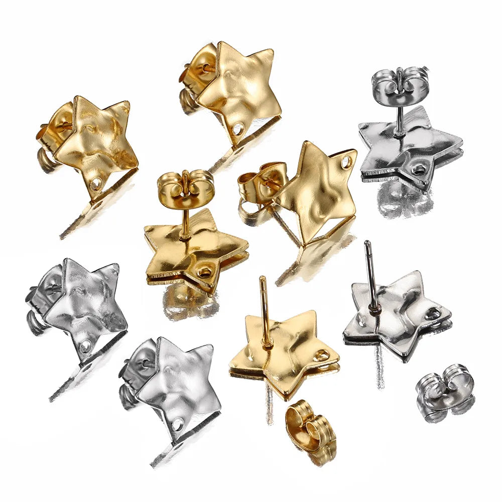 10 PCS/Package Diameter 12.5mm Hole 1~1.9mm Stainless Steel 18K Gold Plated Star Polished Earring Findings