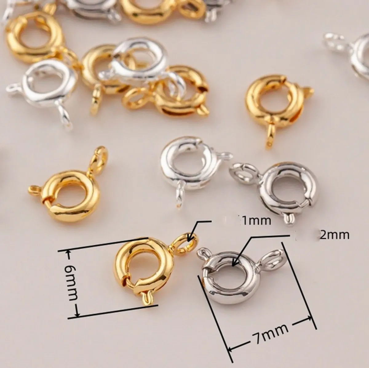 10 PCS/Package Diameter 6 Mm Diameter 7 Mm Hole 1~1.9mm Metal 14K Gold Plated Round 弹簧扣 Jewelry Buckle