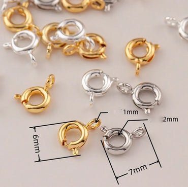 10 PCS/Package Diameter 6 Mm Diameter 7 Mm Hole 1~1.9mm Metal 14K Gold Plated Round 弹簧扣 Jewelry Buckle