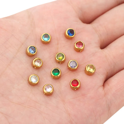 10 PCS/Package Diameter 6 Mm Hole 1~1.9mm 304 Stainless Steel Zircon Geometric Polished Beads