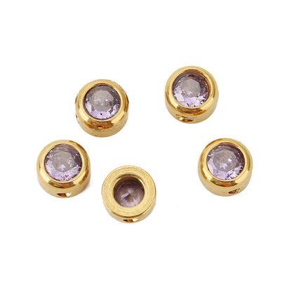 10 PCS/Package Diameter 6 Mm Hole 1~1.9mm 304 Stainless Steel Zircon Geometric Polished Beads