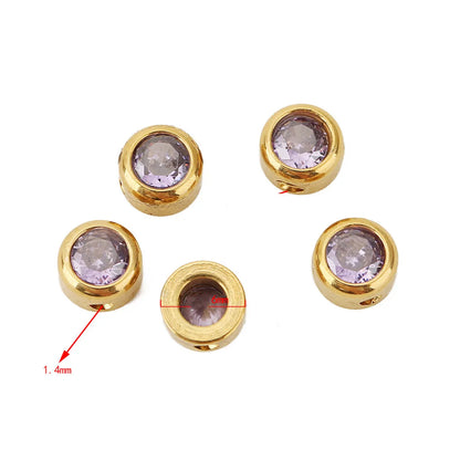 10 PCS/Package Diameter 6 Mm Hole 1~1.9mm 304 Stainless Steel Zircon Geometric Polished Beads