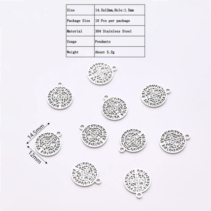 10 PCS/Package Hole 1~1.9mm 304 Stainless Steel Gold Plated Faith Cross Letter Polished Pendant Earring Findings