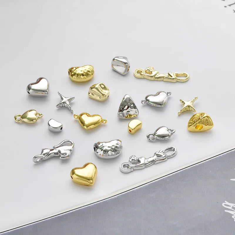 10 Pcs/Package Simple Style Animal Star Heart Shape Alloy Plating Pendant Beads Jewelry Accessories