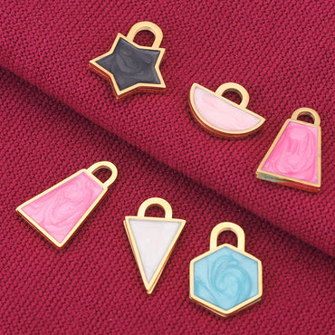 10 Pcs/Package Simple Style Geometric Stainless Steel Enamel Pendant Jewelry Accessories