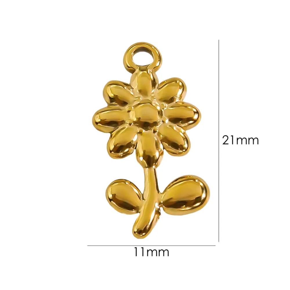 10 PCS/Package 304 Stainless Steel 14K Gold Plated Gesture Starfish Flower Beads