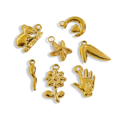 10 PCS/Package 304 Stainless Steel 14K Gold Plated Gesture Starfish Flower Beads