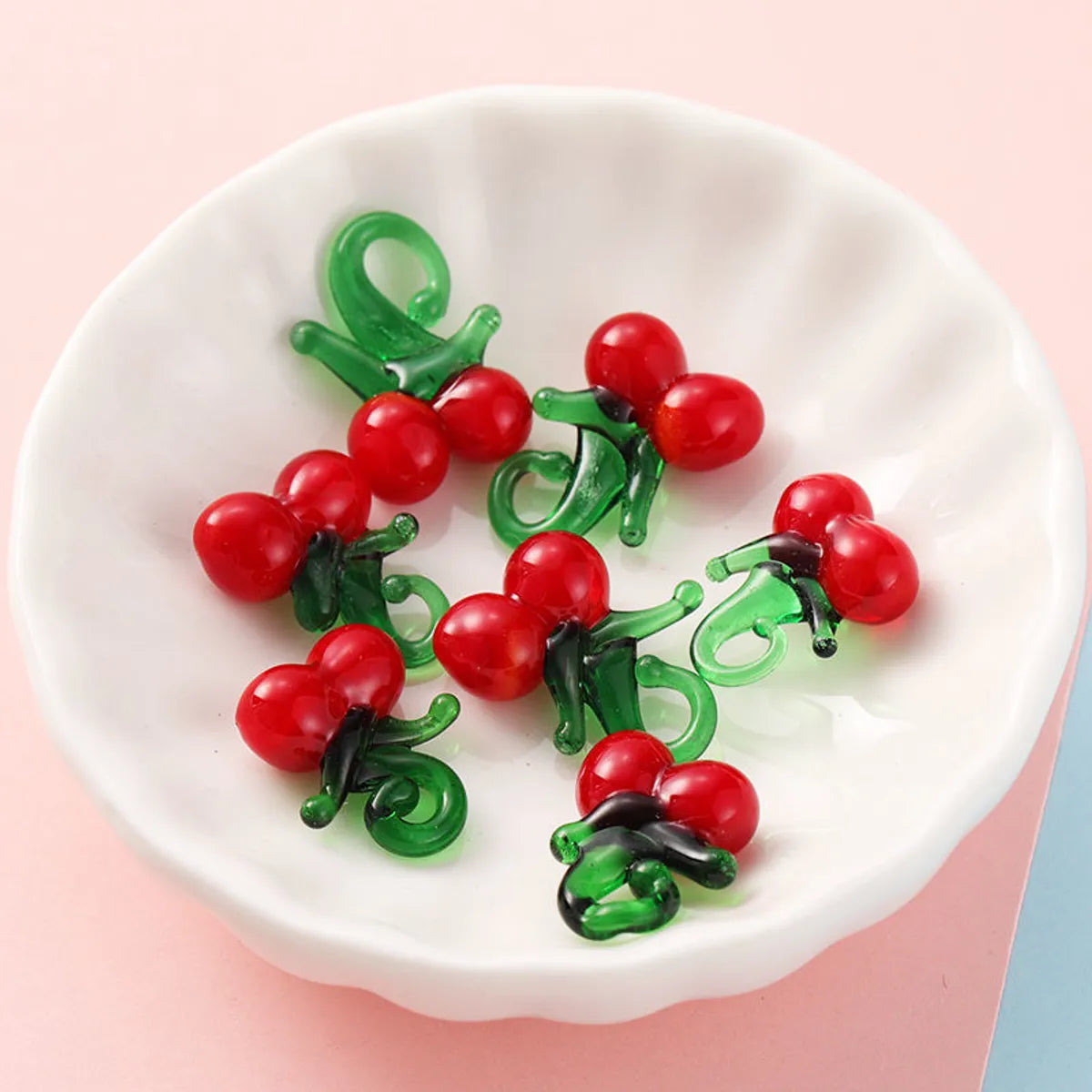 10 Pcs/Package Sweet Cherry Glass Pendant Jewelry Accessories