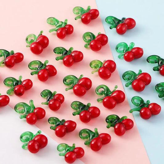 10 Pcs/Package Sweet Cherry Glass Pendant Jewelry Accessories