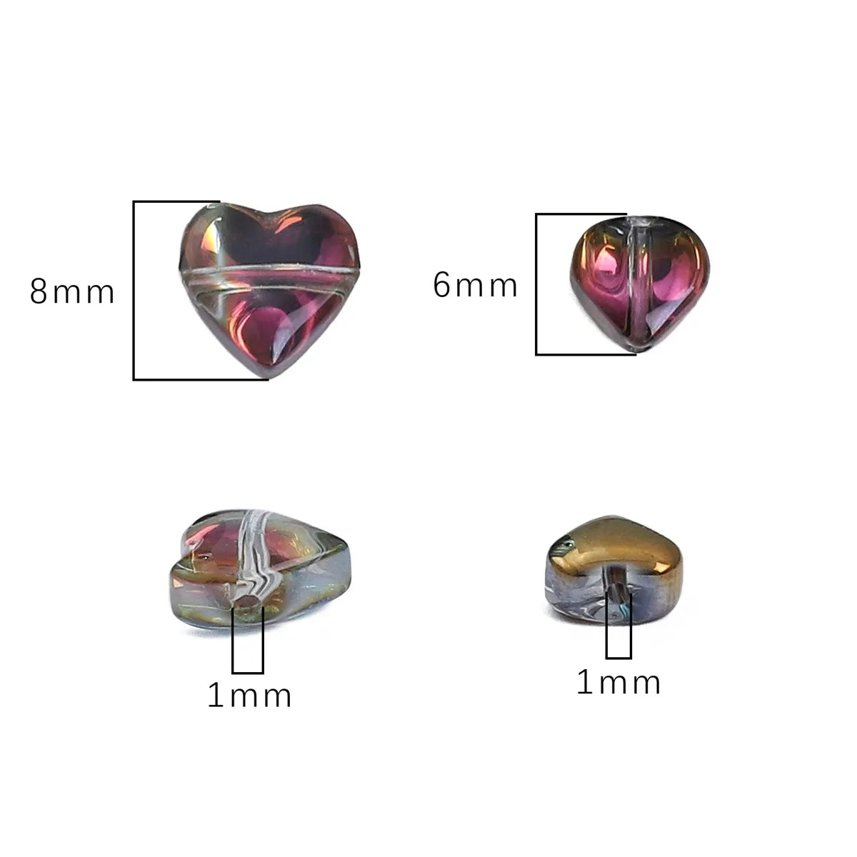 10 Pieces Glass Heart Shape Flower Beads