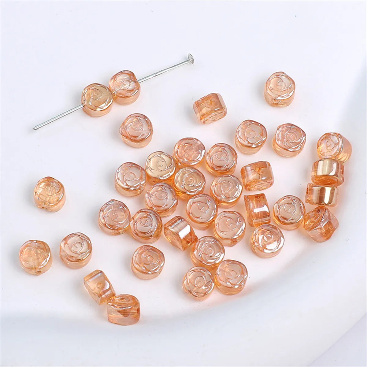 10 Pieces Glass Heart Shape Flower Beads