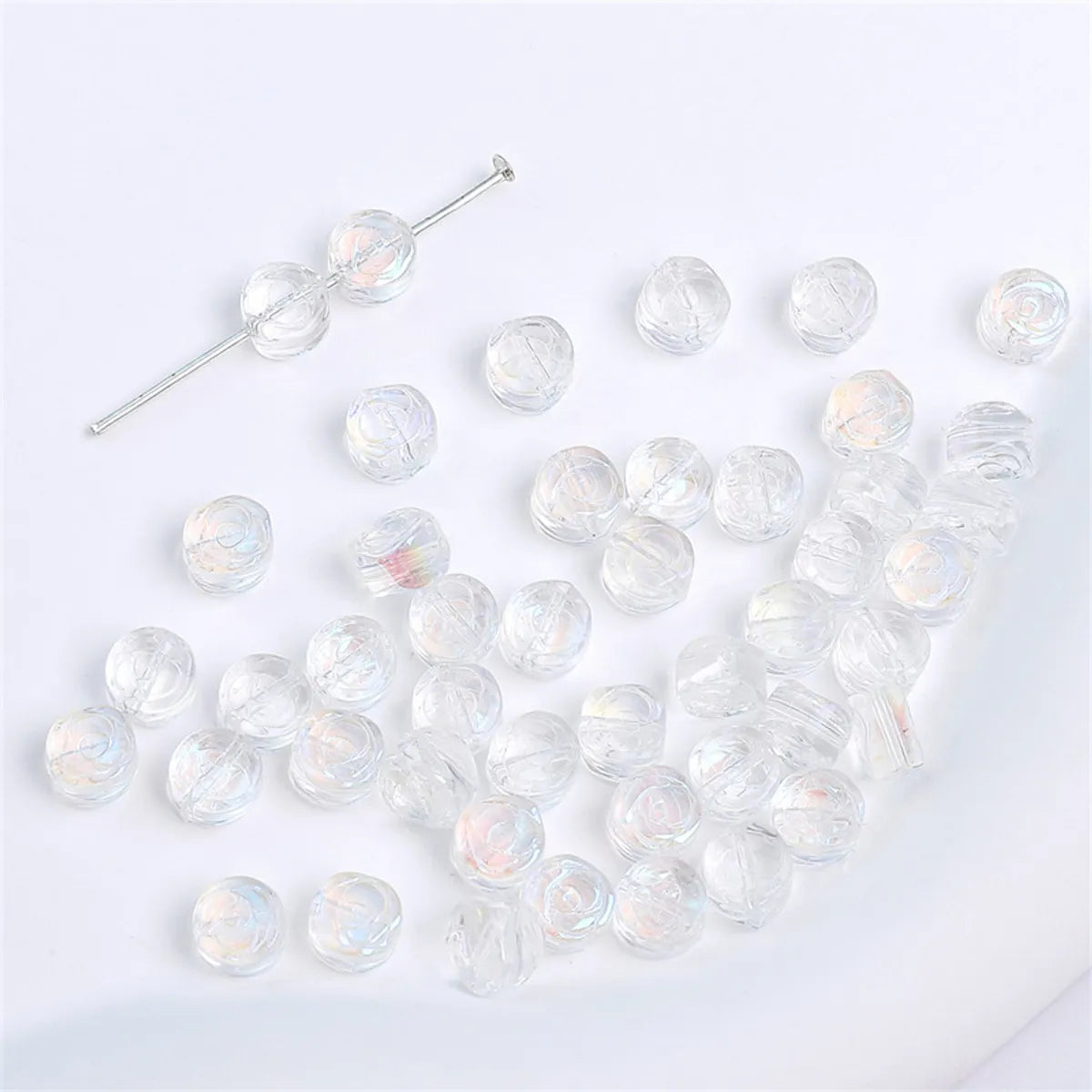 10 Pieces Glass Heart Shape Flower Beads