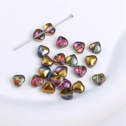 10 Pieces Glass Heart Shape Flower Beads