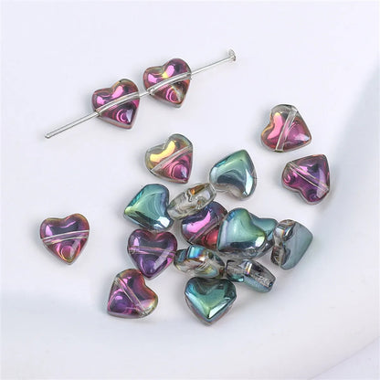 10 Pieces Glass Heart Shape Flower Beads