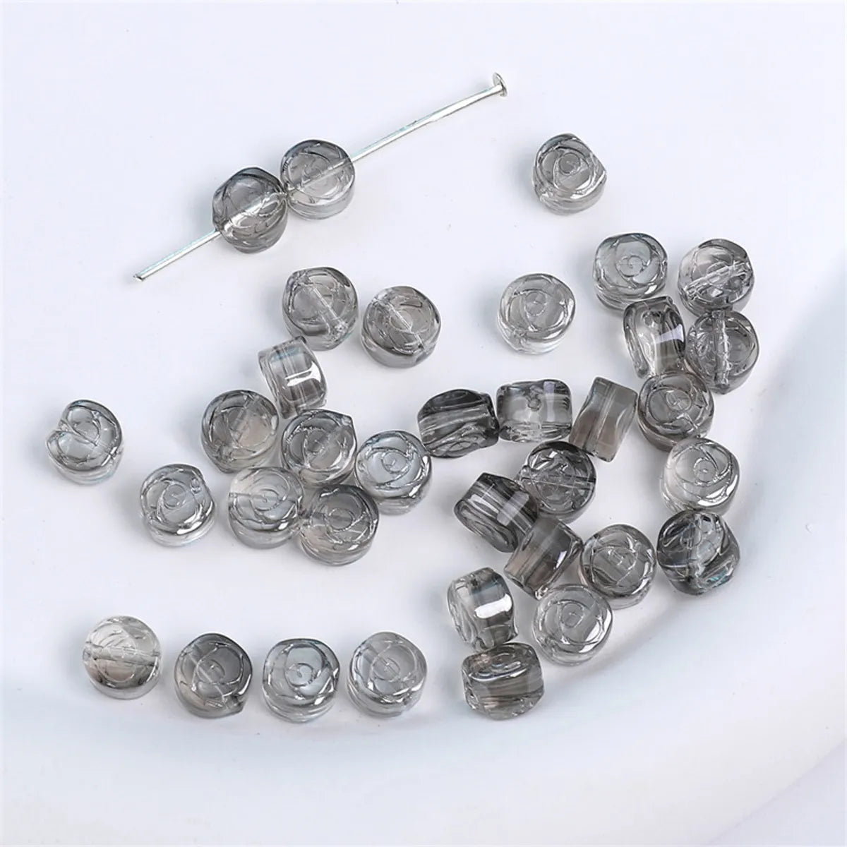 10 Pieces Glass Heart Shape Flower Beads