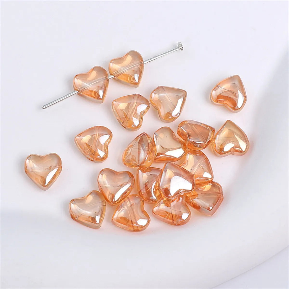 10 Pieces Glass Heart Shape Flower Beads