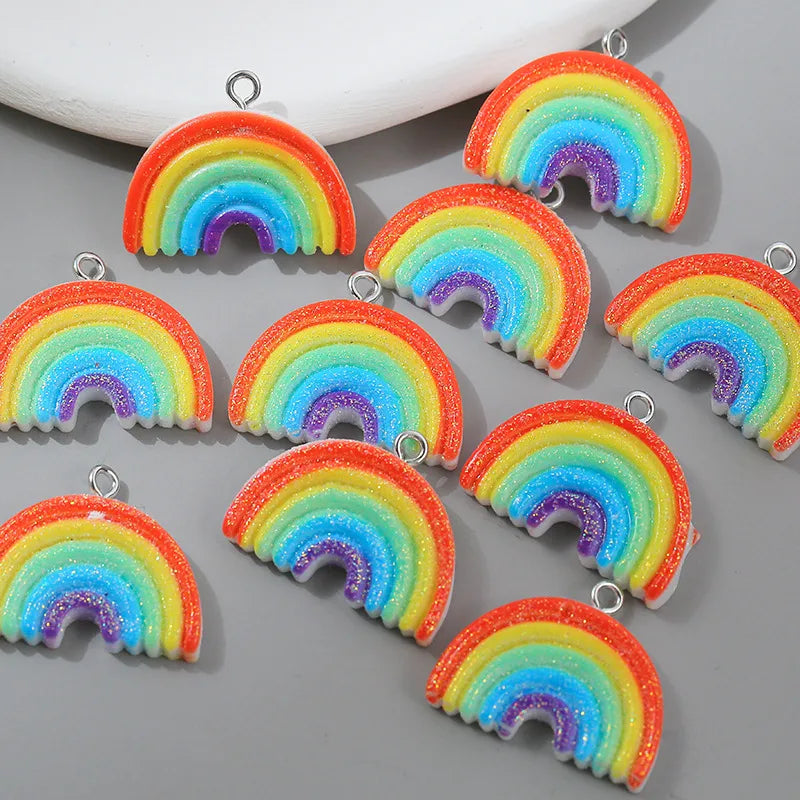 10 Pieces Simple Style Rainbow Alloy Resin Epoxy Pendant Jewelry Accessories