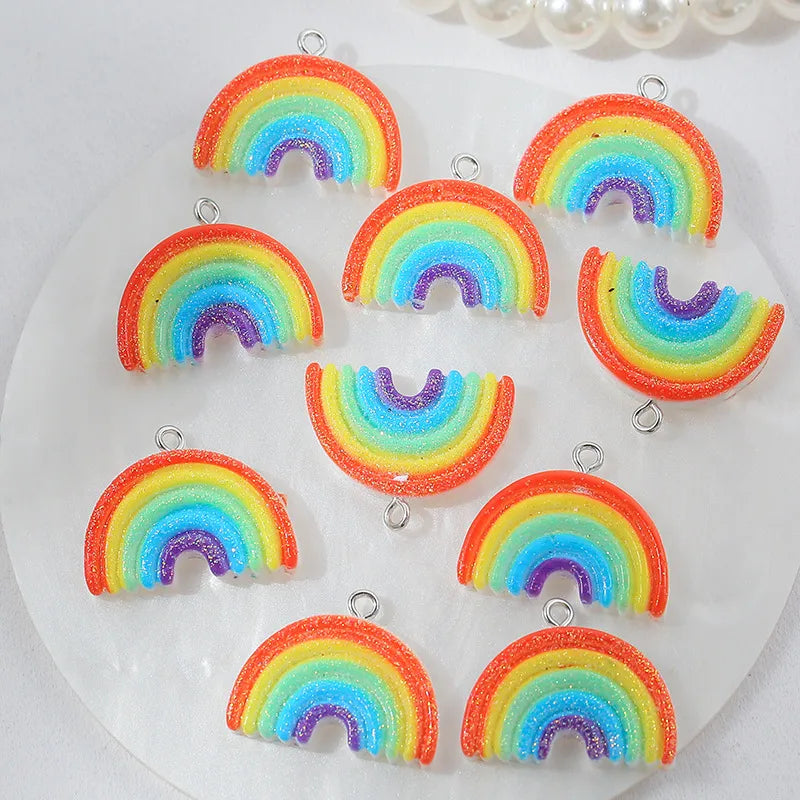 10 Pieces Simple Style Rainbow Alloy Resin Epoxy Pendant Jewelry Accessories