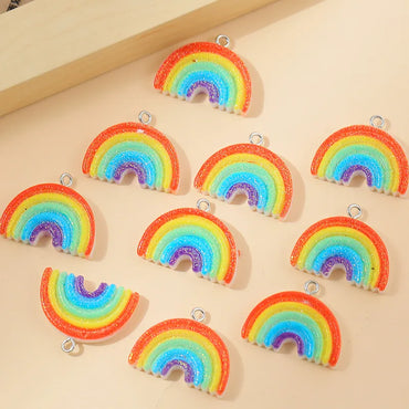 10 Pieces Simple Style Rainbow Alloy Resin Epoxy Pendant Jewelry Accessories