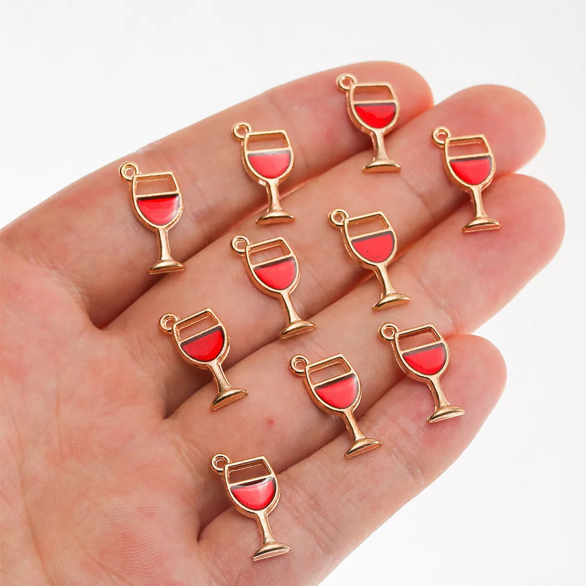 10 Pieces Simple Style Wine Glass Alloy Enamel Pendant Jewelry Accessories