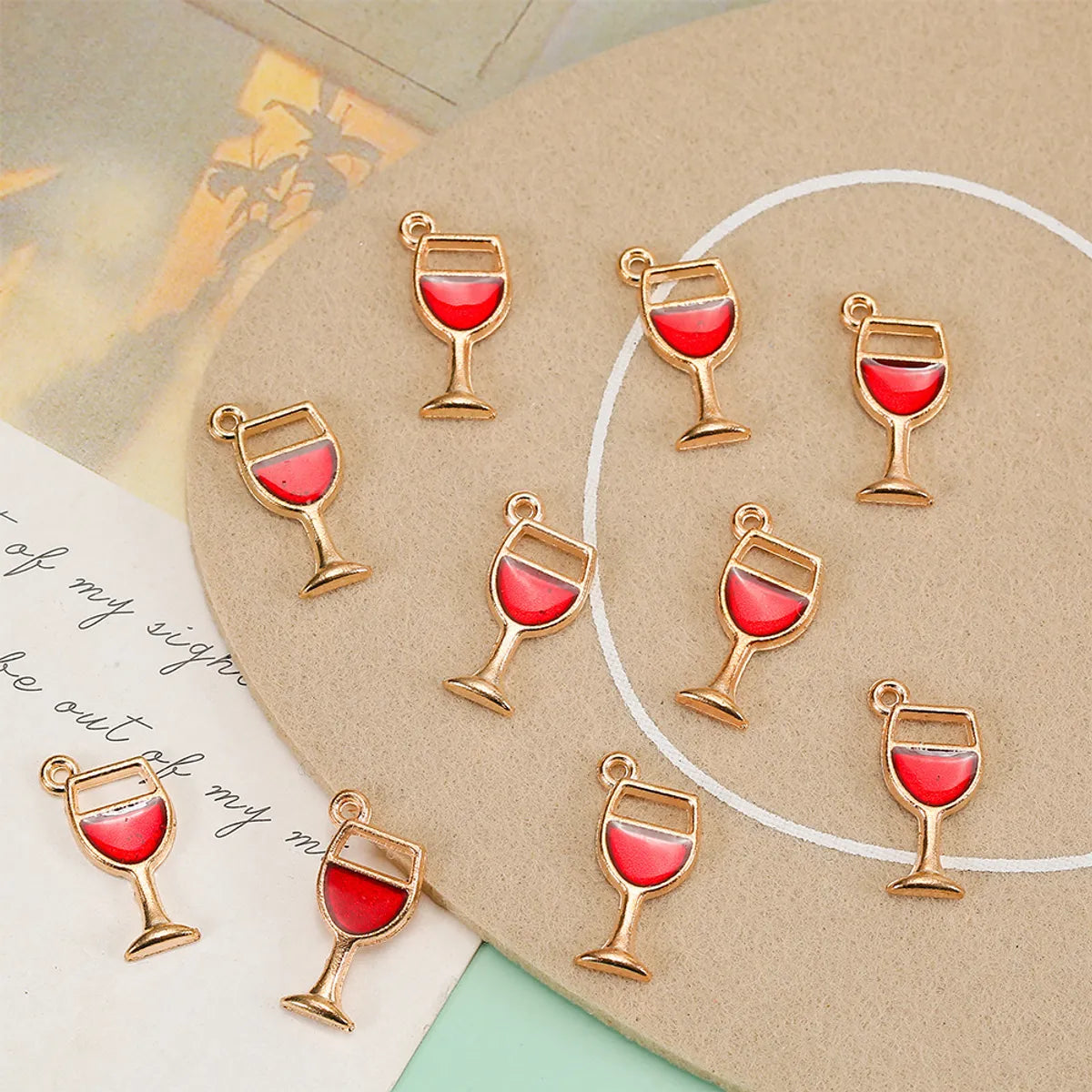 10 Pieces Simple Style Wine Glass Alloy Enamel Pendant Jewelry Accessories