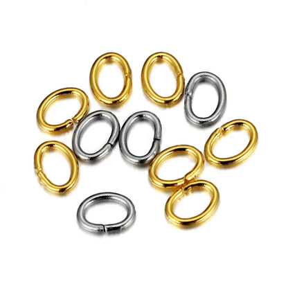 100 PCS/Package 3 * 4mm Stainless Steel 18K Gold Plated Solid Color Polished Broken Ring