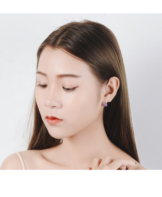 1 Pair Fashion Flower Copper Inlaid Zircon Ear Studs