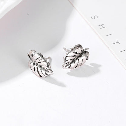 Earrings Turtle Shell Earrings Alloy Plating Gold Gold Silver Tree Leaf Ear Studs Feather Ear Studs