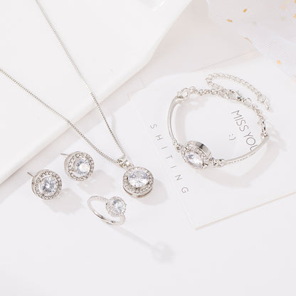 New Jewelry Fashion Temperament Necklace Earrings Two-piece Geometric Round Zircon Suit Earrings Pendant Wholesale Gooddiy