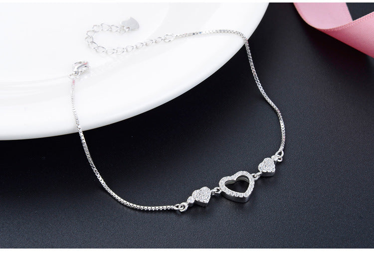 Korean Jewelry Heart Diamond S925 Silver Bracelet Simple Jewelry Wholesale