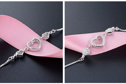 Korean Jewelry Heart Diamond S925 Silver Bracelet Simple Jewelry Wholesale